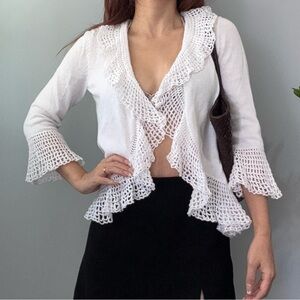 White Crochet Trim Cardigan